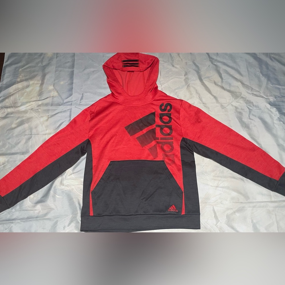 Adidas Men's Bold Red and Charcoal Hoodie